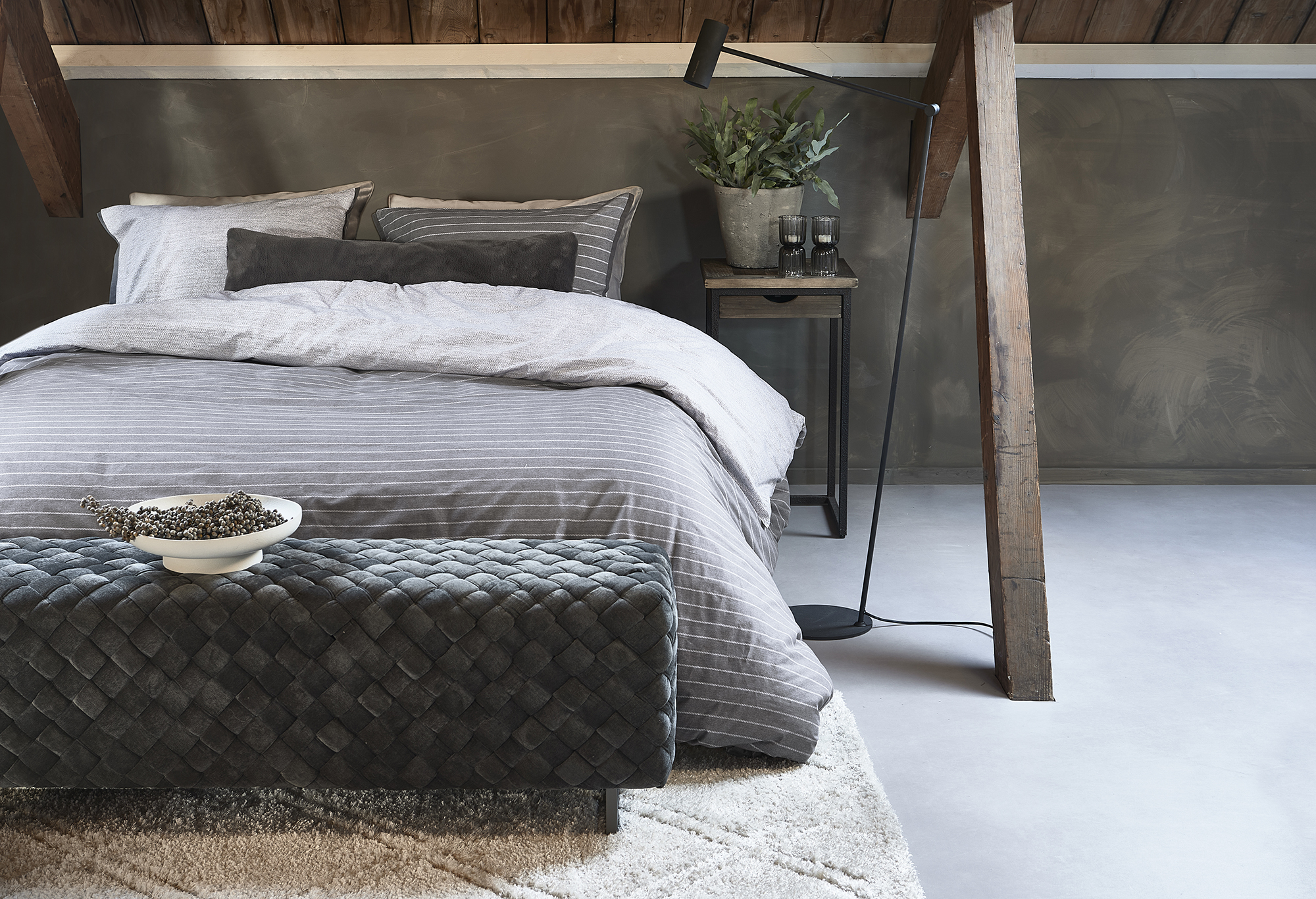 Rivièra Maison Pinstripe Dekbedovertrek Grey | Swiss Sense