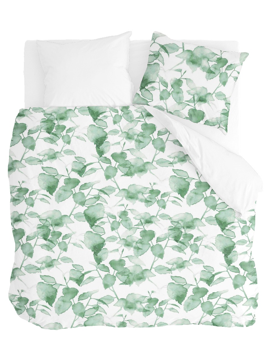 Walra Green Leaves Dekbedovertrek White product afbeelding