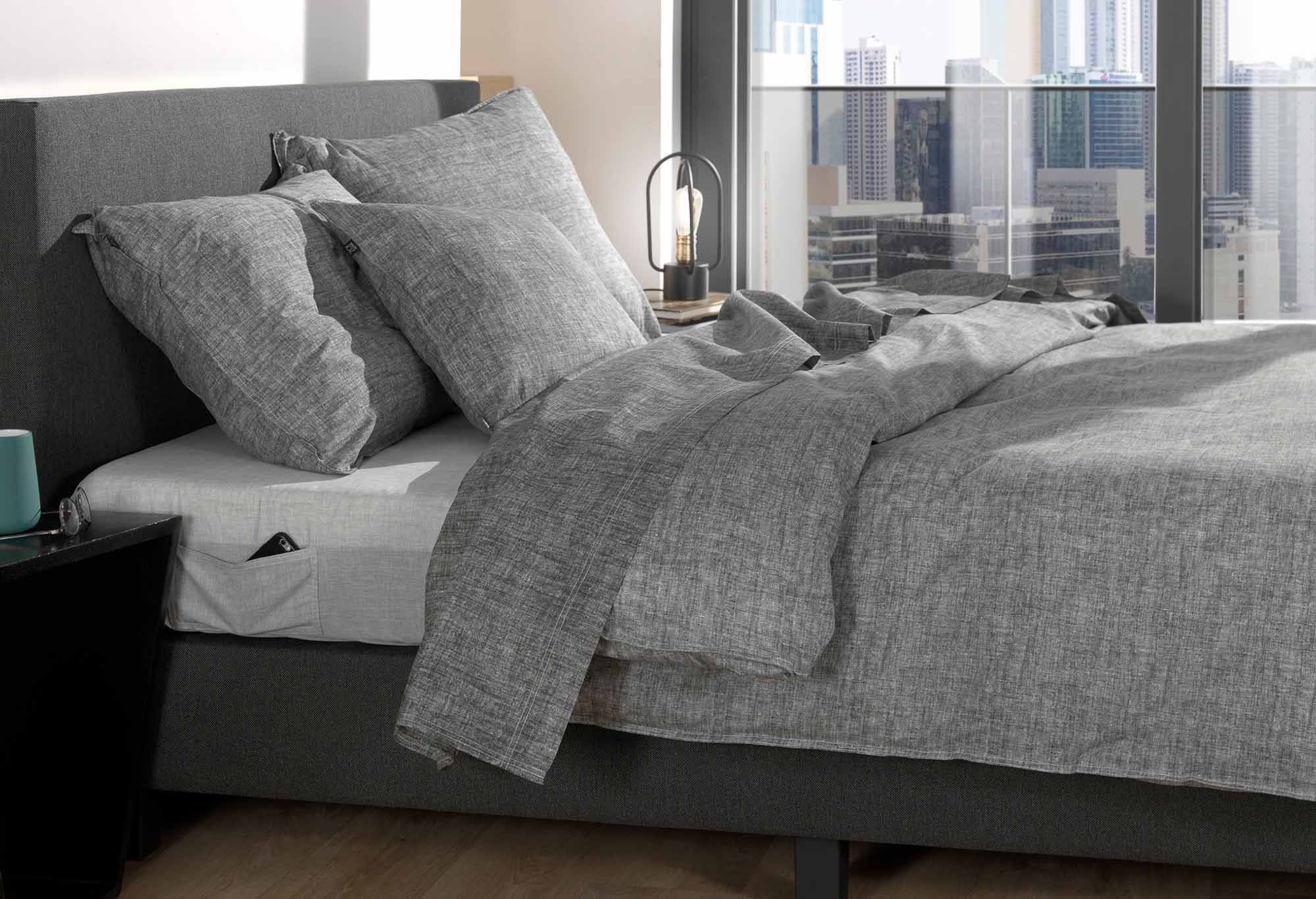 Zo! Home Lino - Dekbedovertrek - Eenpersoons - 140x200/220 cm + 1 kussensloop 60x70 cm - Dark Grey