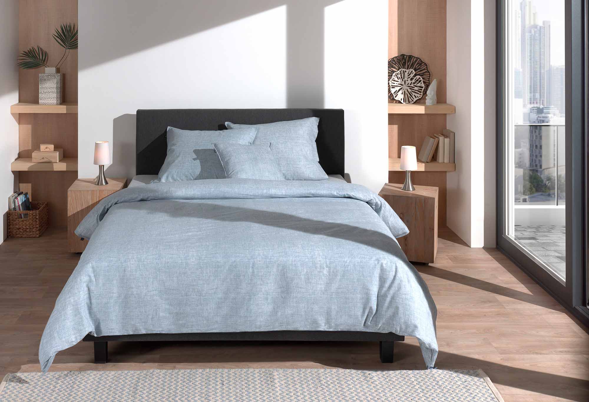 Zo!Home Lino - Dekbedovertrek - Lits-jumeaux - 240x200/220 cm + 2 kussenslopen 60x70 cm - Blue